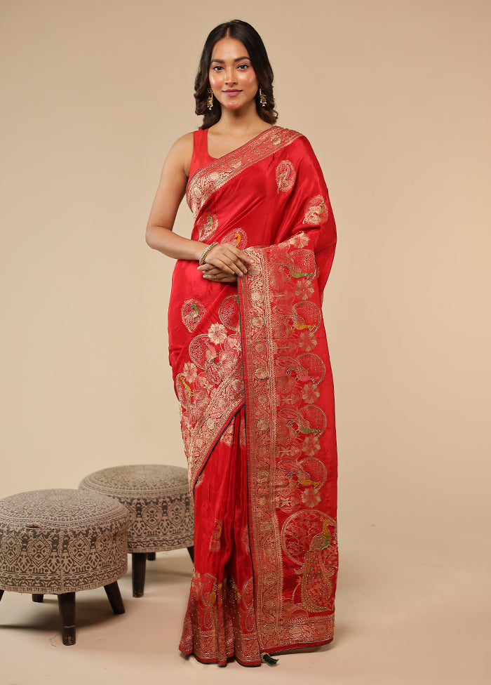 Red Georgette Saree With Blouse Piece