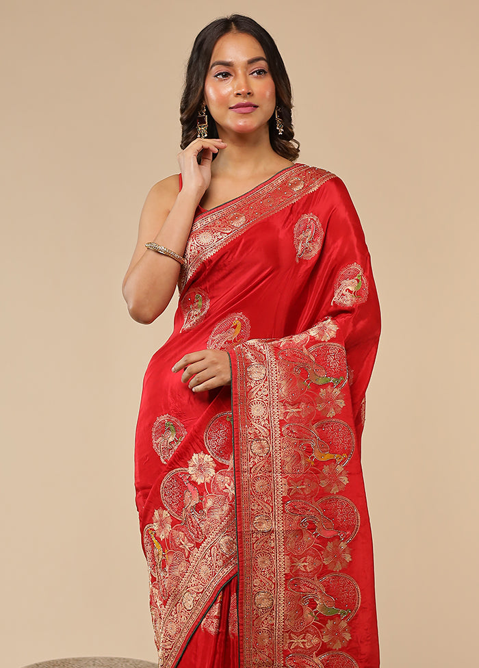 Red Georgette Saree With Blouse Piece