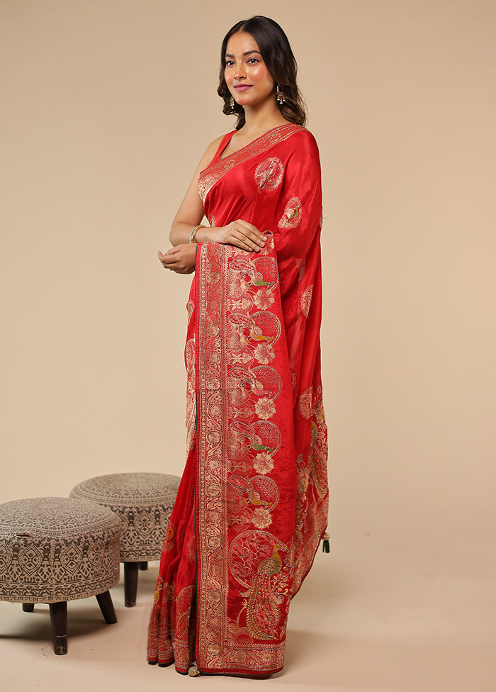 Red Georgette Saree With Blouse Piece