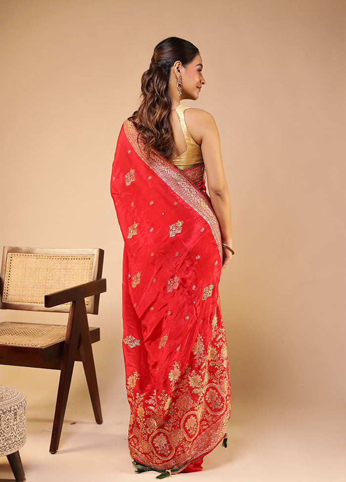 Red Georgette Saree With Blouse Piece