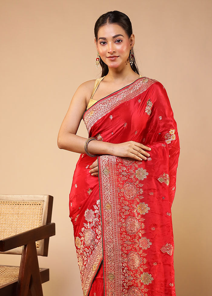 Red Georgette Saree With Blouse Piece