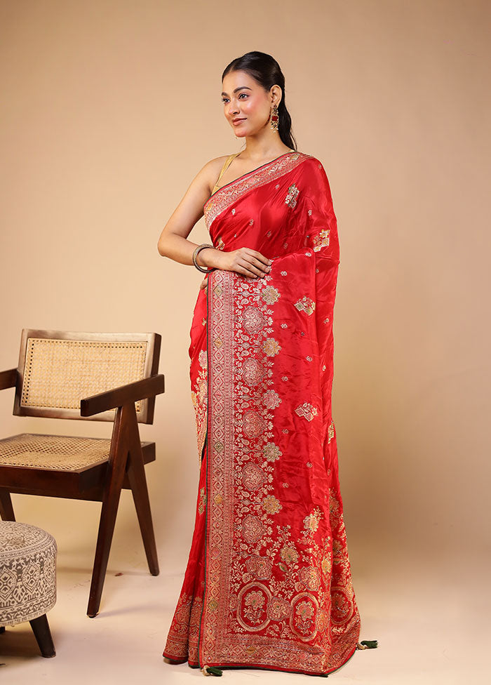 Red Georgette Saree With Blouse Piece