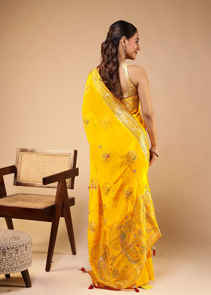 Yellow Georgette Saree With Blouse Piece