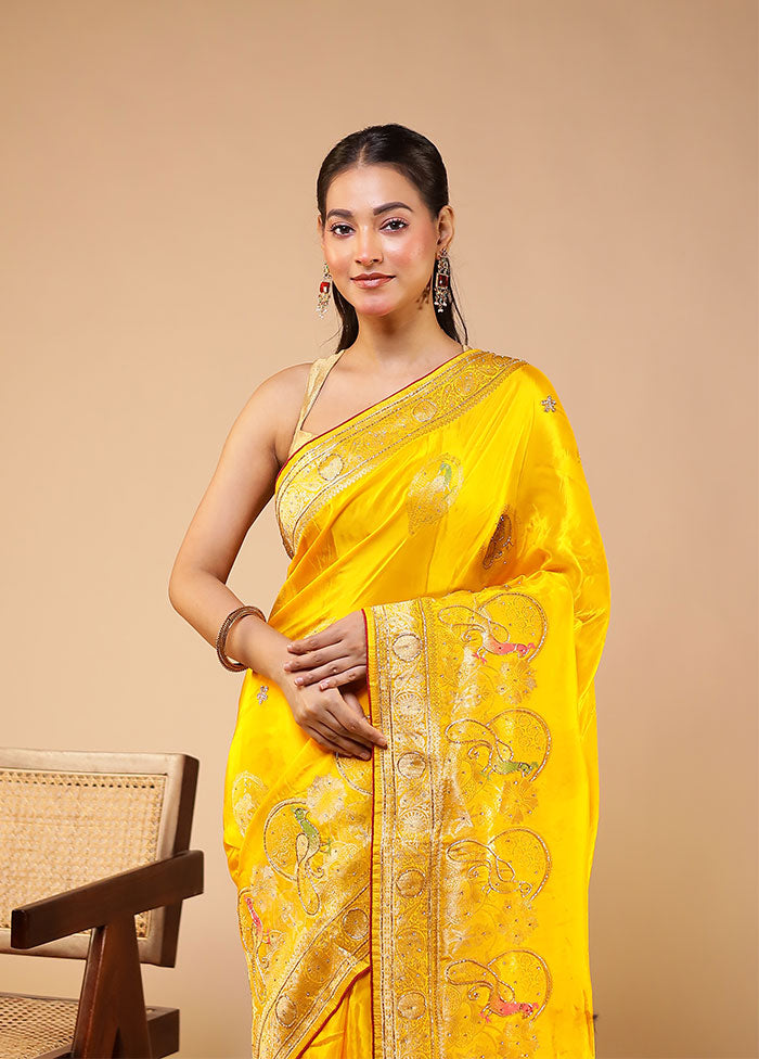 Yellow Georgette Saree With Blouse Piece
