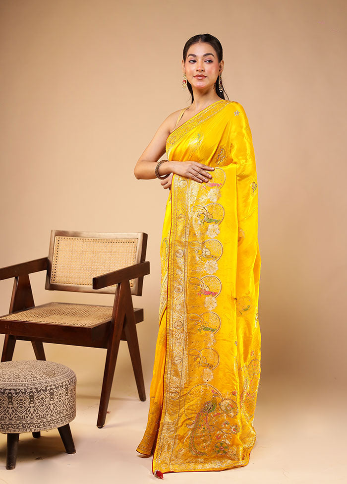 Yellow Georgette Saree With Blouse Piece