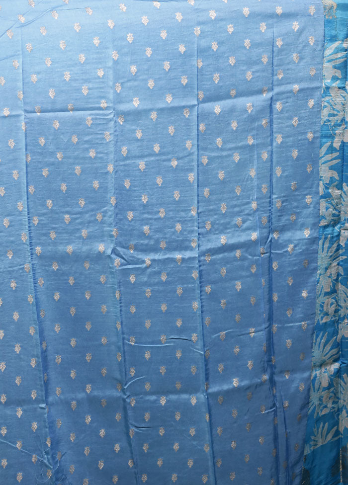 Blue Dupion Silk Saree With Blouse Piece