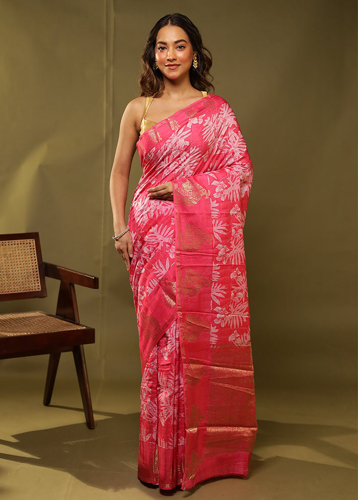 Pink Dupion Silk Saree With Blouse Piece