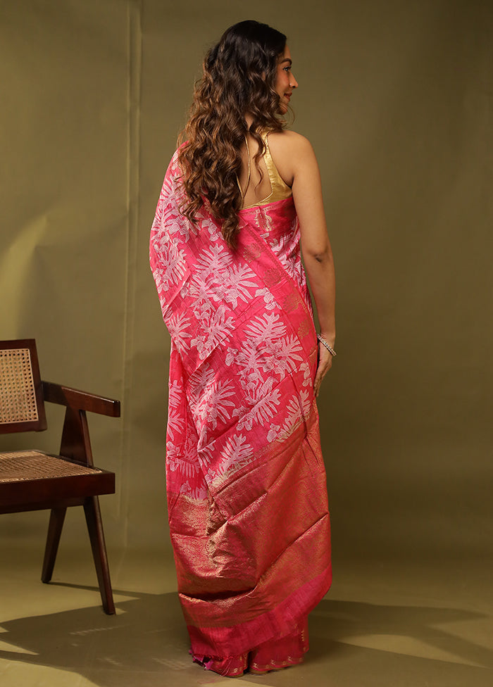 Pink Dupion Silk Saree With Blouse Piece