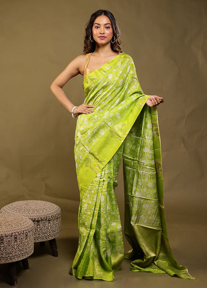 Green Dupion Silk Saree With Blouse Piece