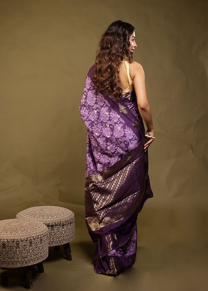 Purple Dupion Silk Saree With Blouse Piece