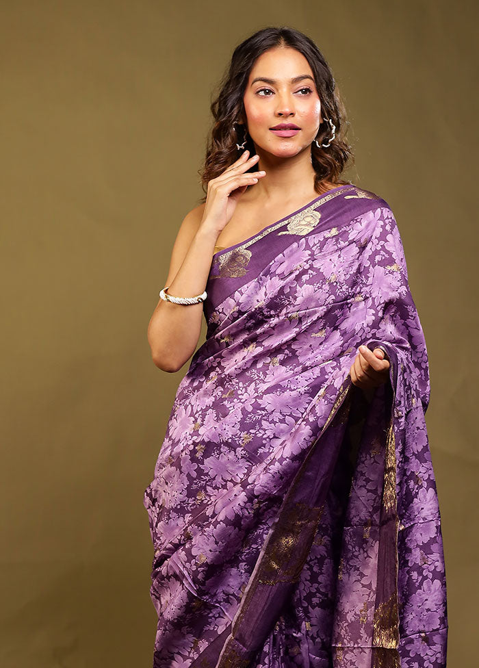 Purple Dupion Silk Saree With Blouse Piece