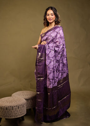 Purple Dupion Silk Saree With Blouse Piece