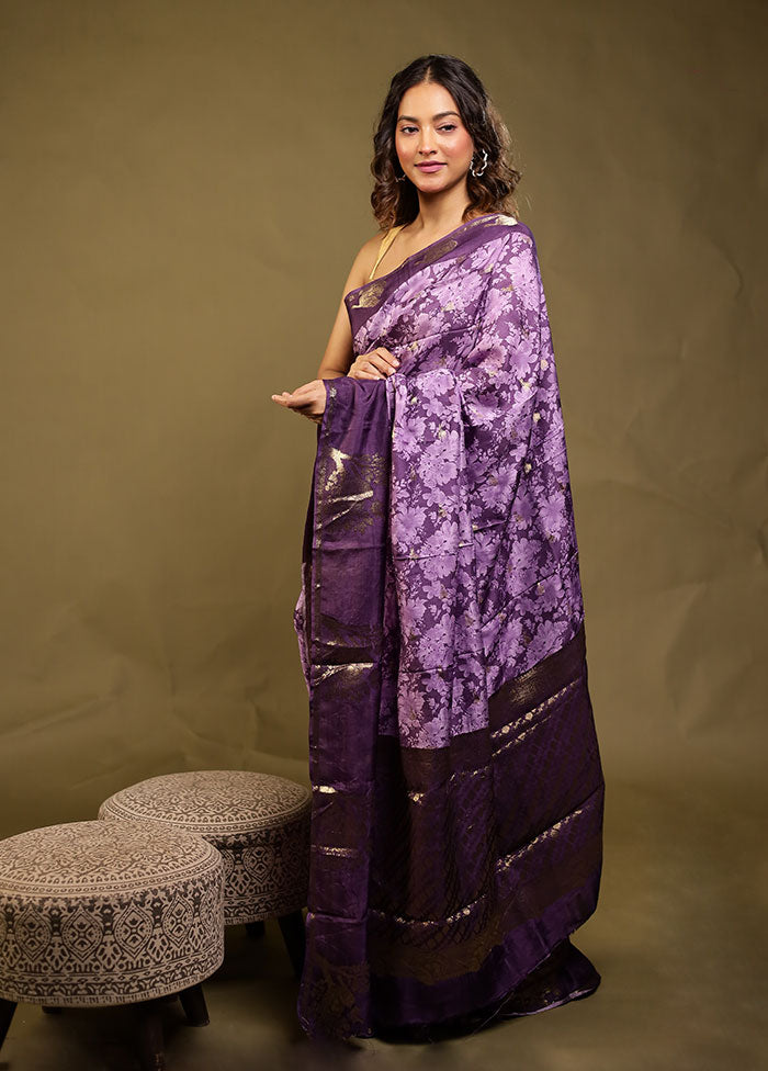Purple Dupion Silk Saree With Blouse Piece