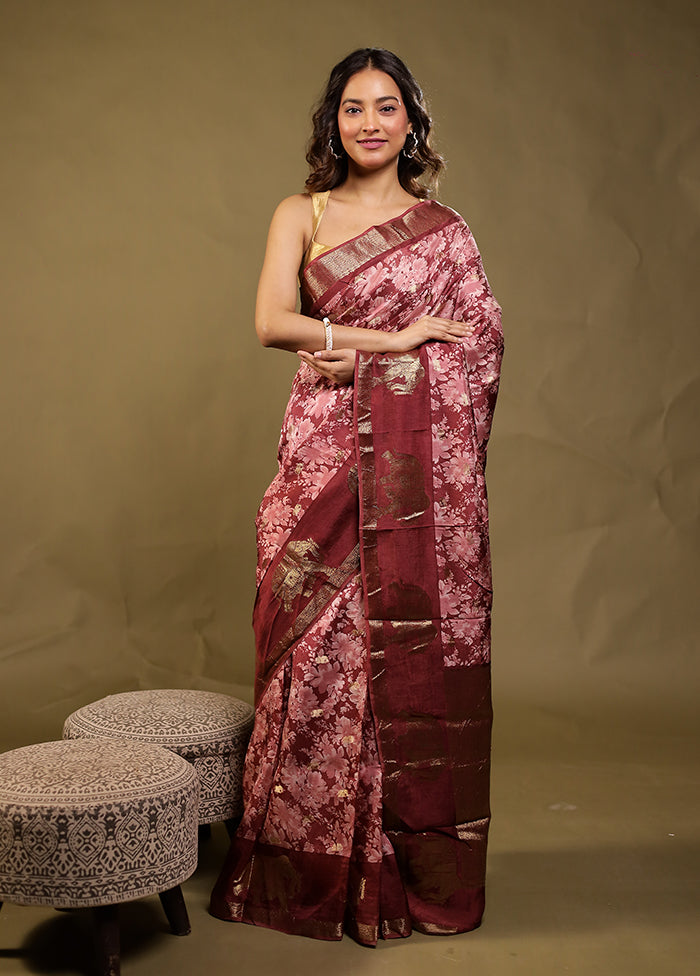 Maroon Dupion Silk Saree With Blouse Piece