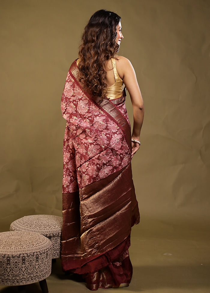Maroon Dupion Silk Saree With Blouse Piece