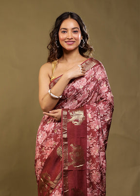 Maroon Dupion Silk Saree With Blouse Piece