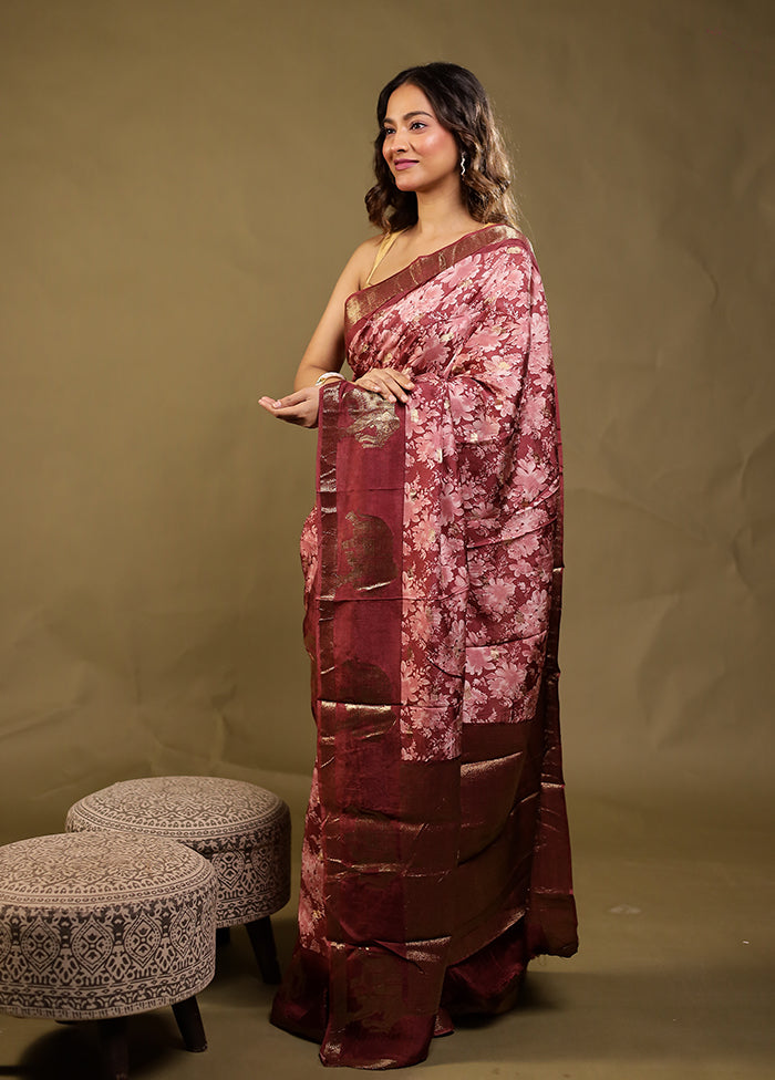 Maroon Dupion Silk Saree With Blouse Piece