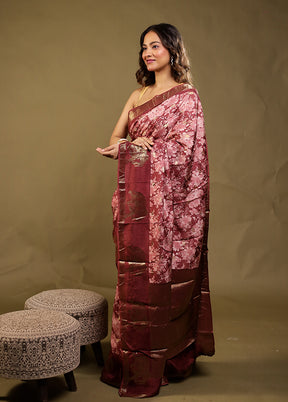 Maroon Dupion Silk Saree With Blouse Piece