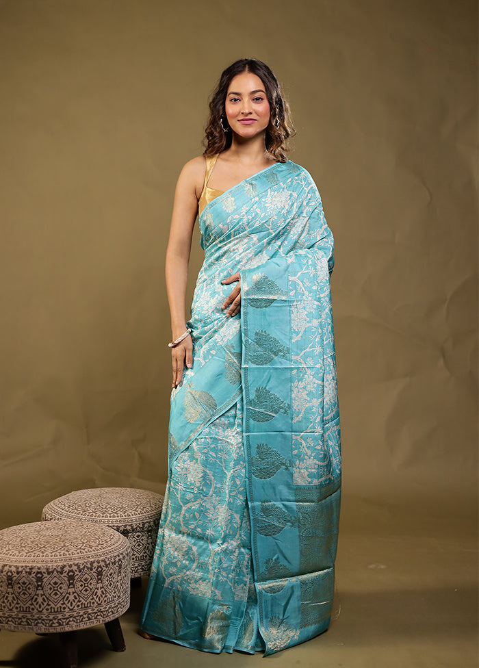 Green Chanderi Silk Saree With Blouse Piece