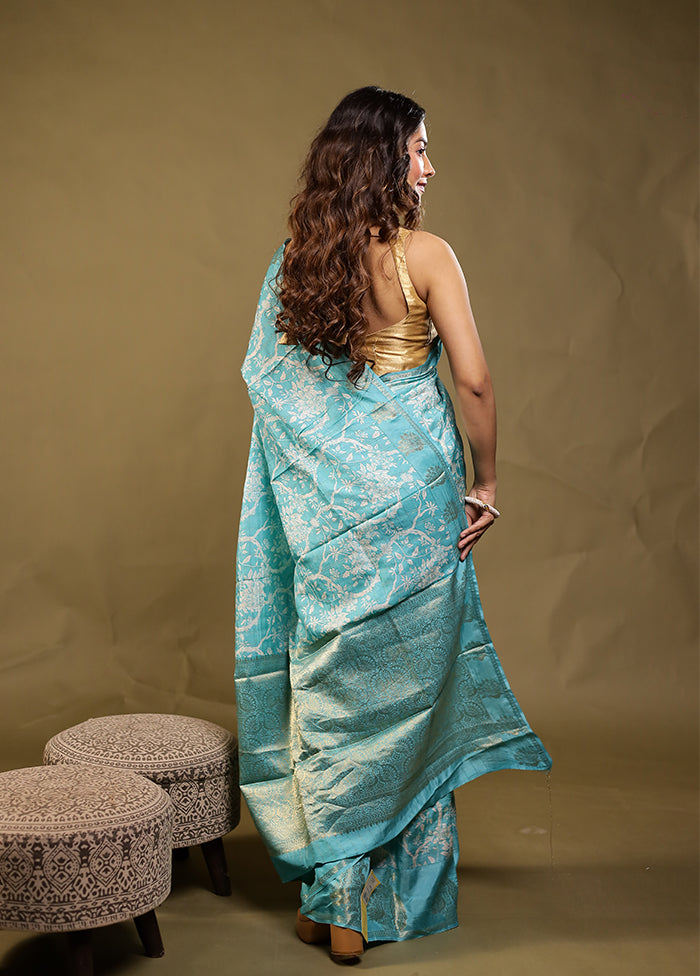 Green Chanderi Silk Saree With Blouse Piece