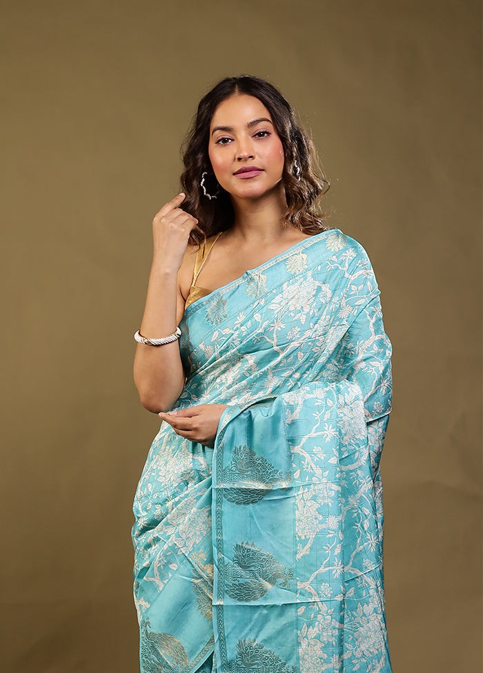 Green Chanderi Silk Saree With Blouse Piece