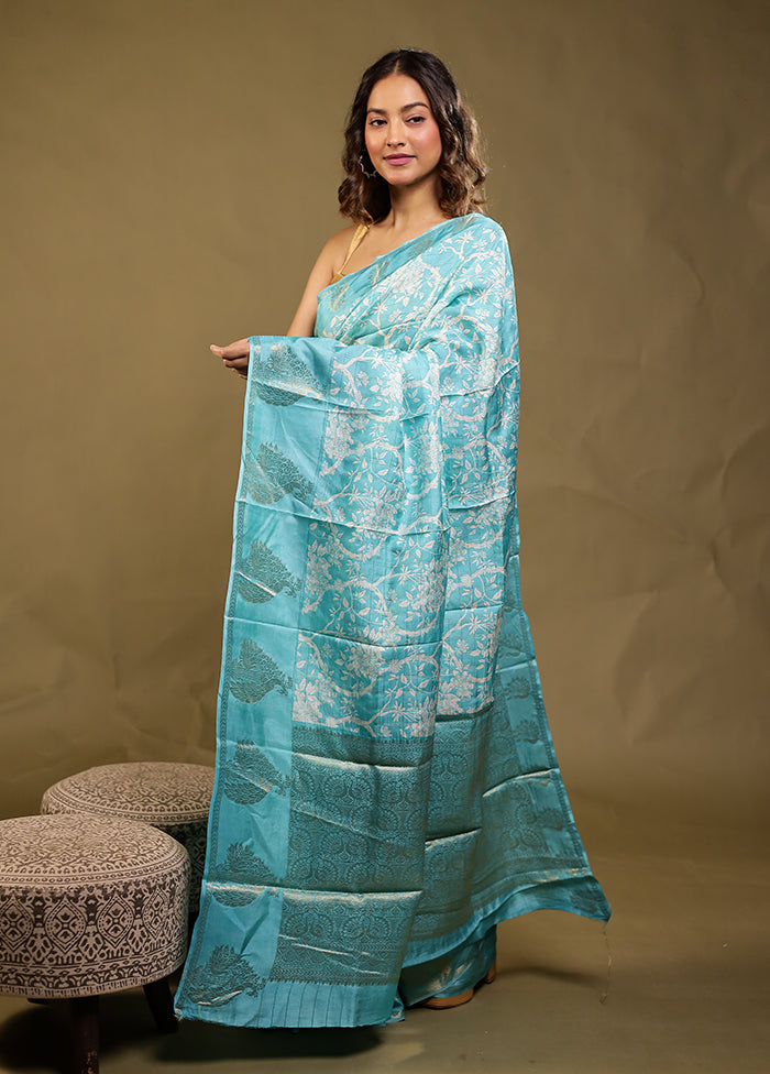 Green Chanderi Silk Saree With Blouse Piece