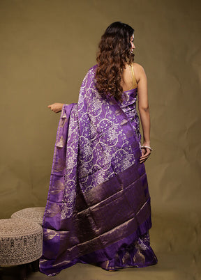 Purple Chanderi Silk Saree With Blouse Piece