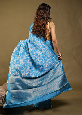 Blue Chanderi Silk Saree With Blouse Piece