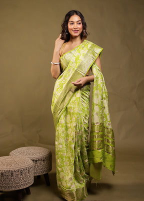 Green Chanderi Silk Saree With Blouse Piece