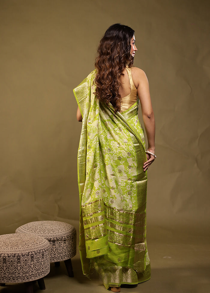 Green Chanderi Silk Saree With Blouse Piece