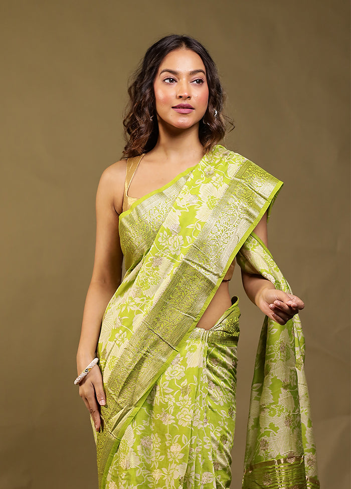 Green Chanderi Silk Saree With Blouse Piece