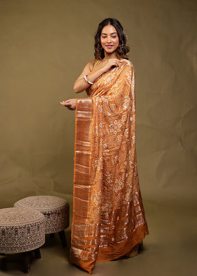 Yellow Chanderi Silk Saree With Blouse Piece