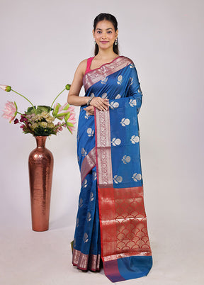Blue Cotton Saree With Blouse Piece