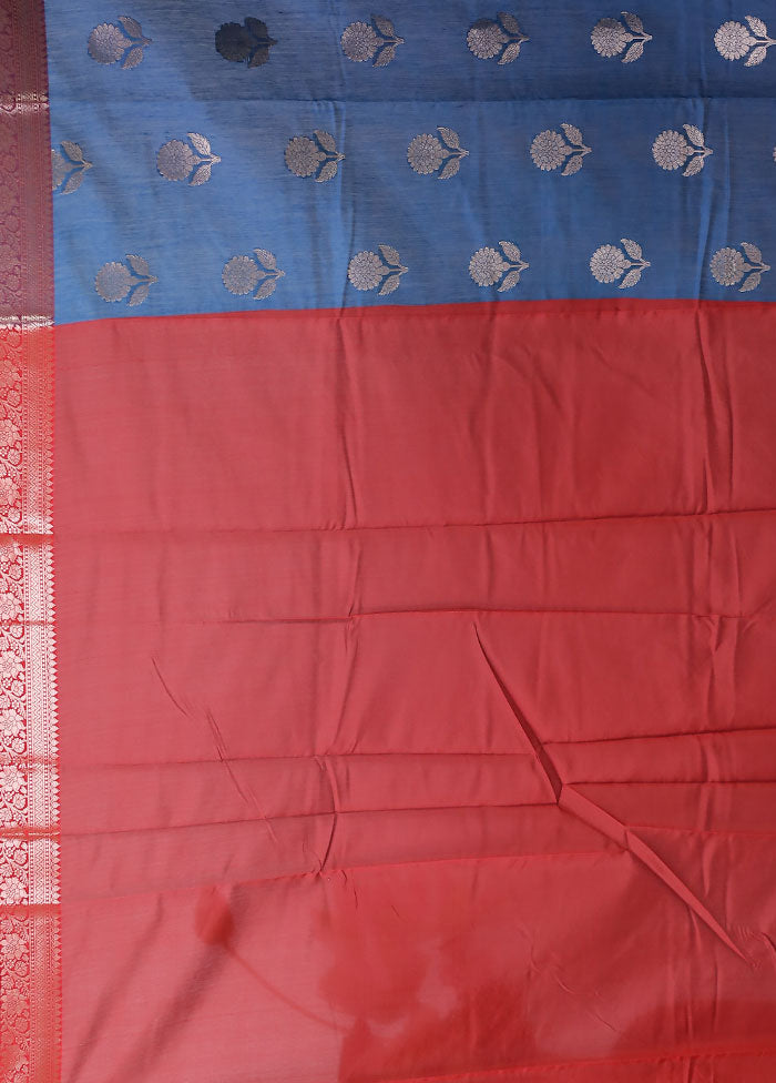 Blue Cotton Saree With Blouse Piece