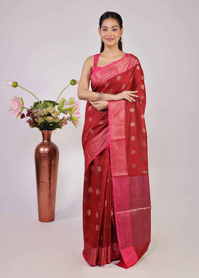 Red Cotton Saree With Blouse Piece