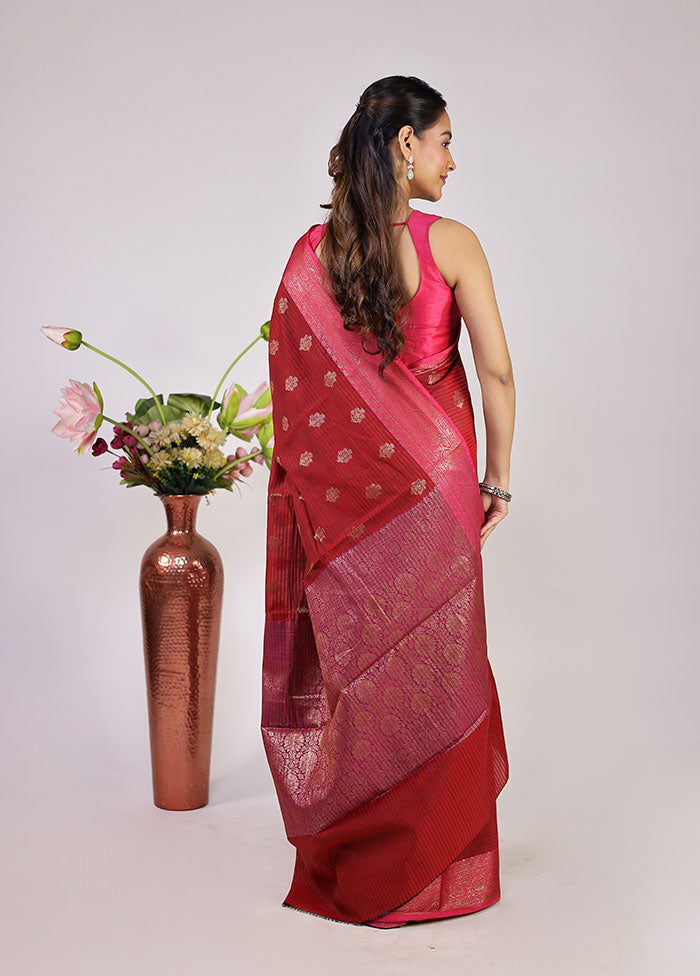 Red Cotton Saree With Blouse Piece