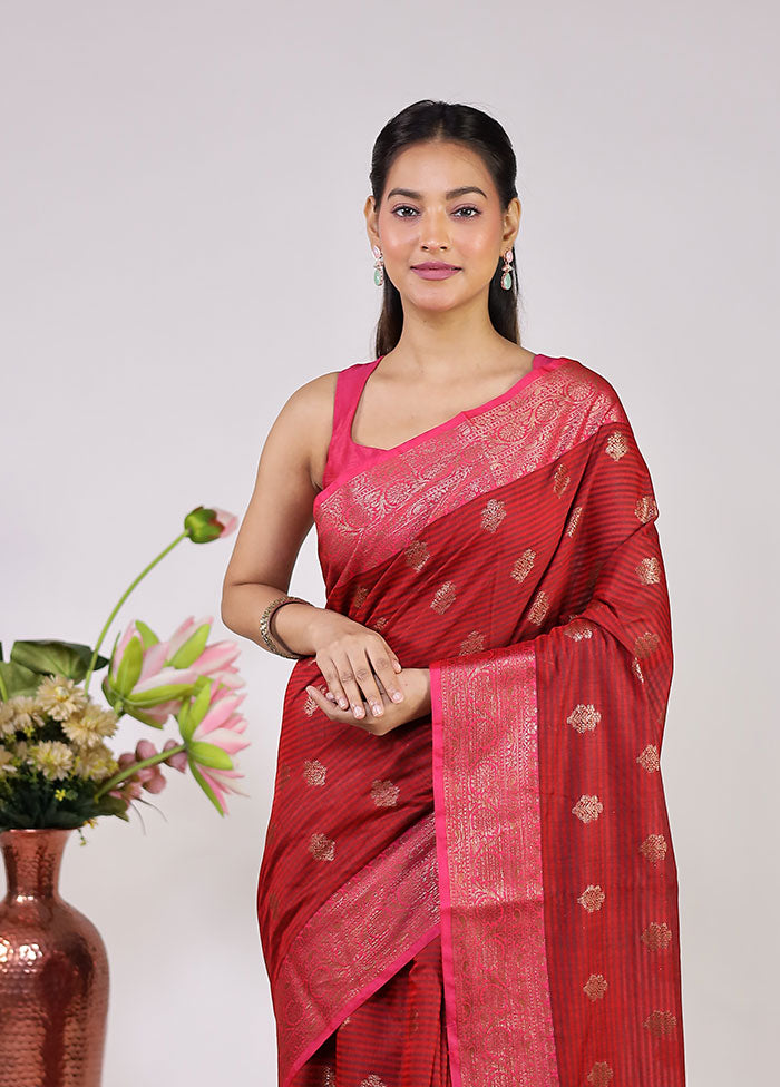 Red Cotton Saree With Blouse Piece