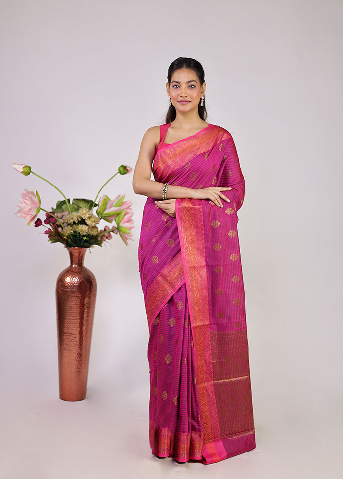 Pink Cotton Saree With Blouse Piece