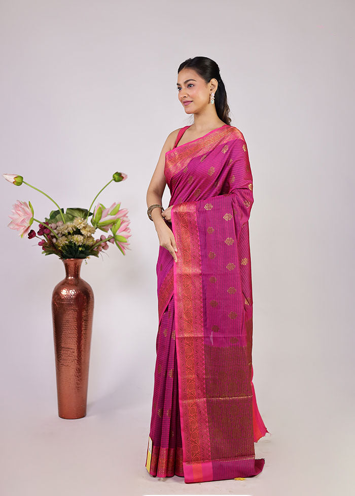 Pink Cotton Saree With Blouse Piece