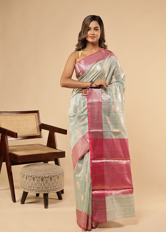 Green Kora Silk Saree With Blouse Piece