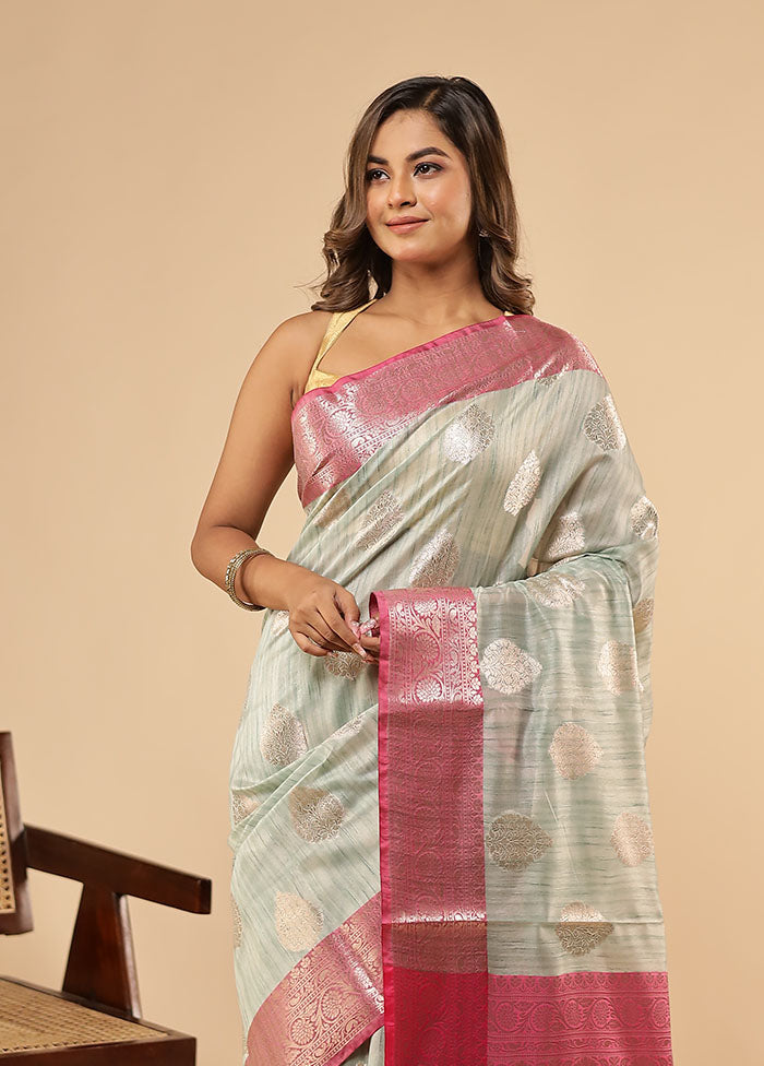 Green Kora Silk Saree With Blouse Piece