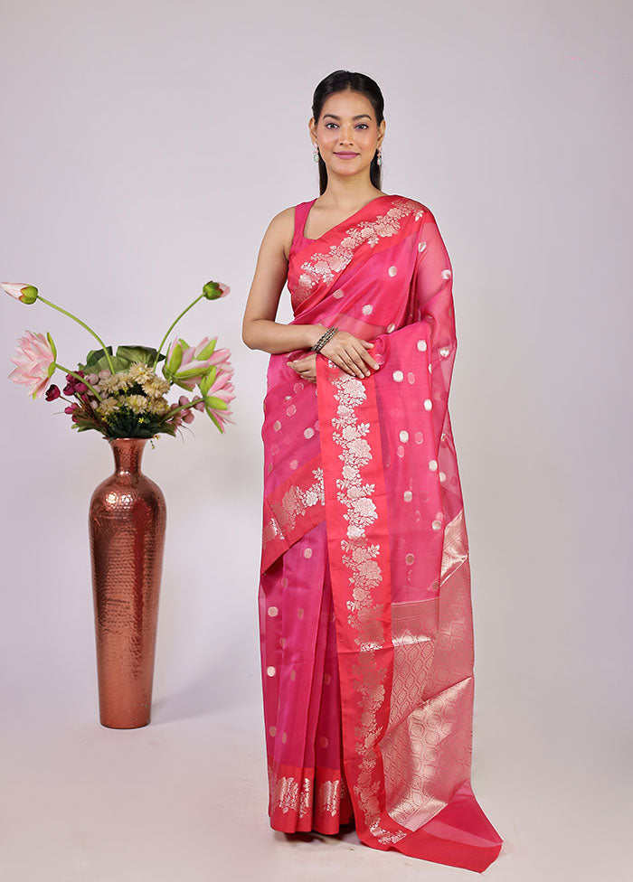 Pink Organza Saree With Blouse Piece