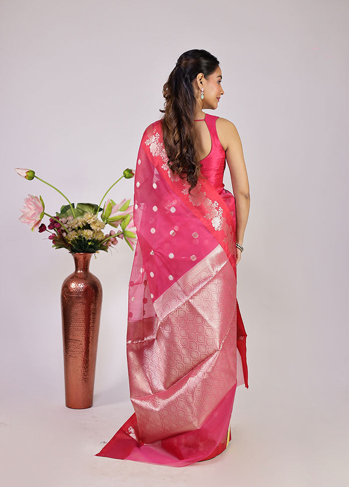 Pink Organza Saree With Blouse Piece