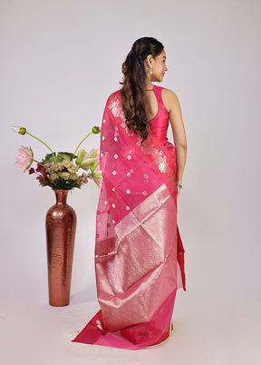 Pink Organza Saree With Blouse Piece