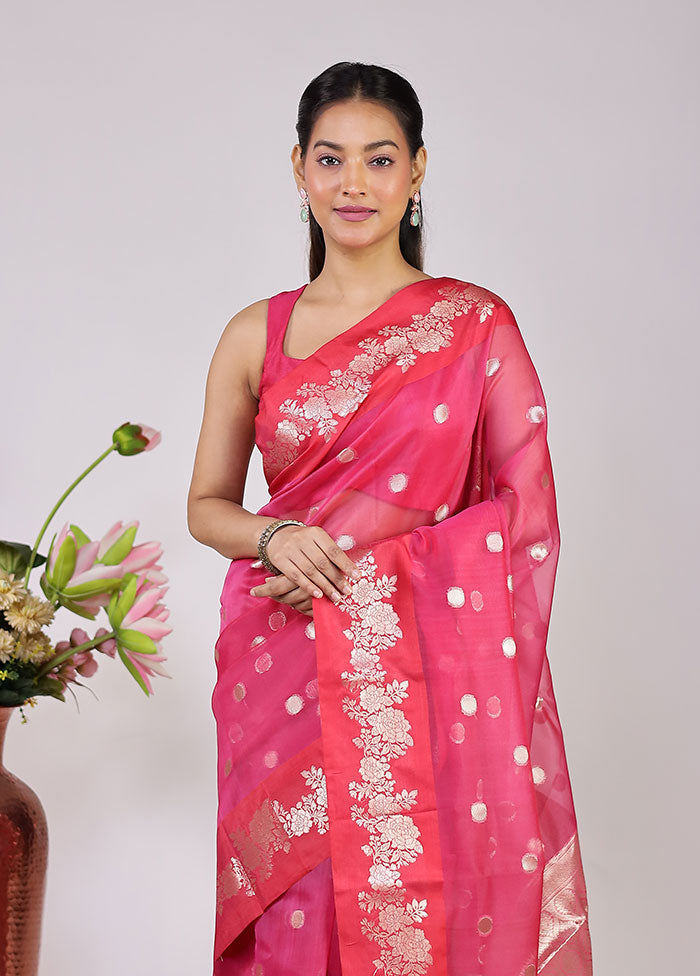 Pink Organza Saree With Blouse Piece