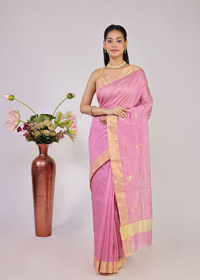 Pink Chanderi Silk Saree With Blouse Piece