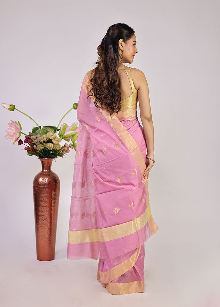 Pink Chanderi Silk Saree With Blouse Piece