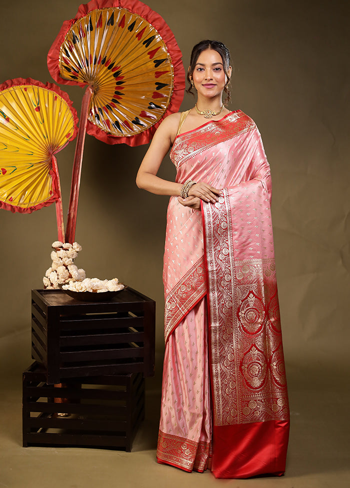 Pink Banarasi Silk Saree With Blouse Piece