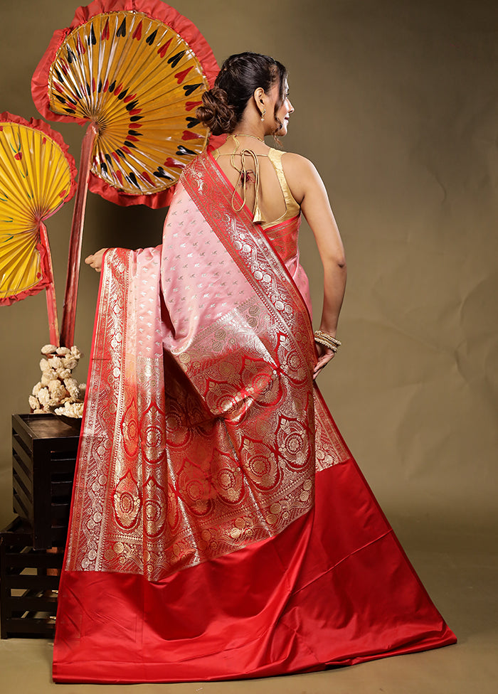 Pink Banarasi Silk Saree With Blouse Piece