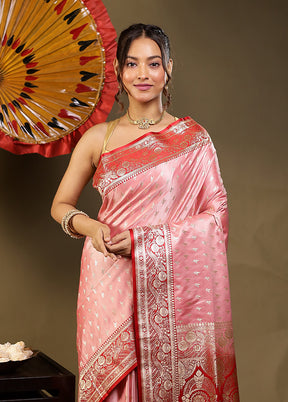 Pink Banarasi Silk Saree With Blouse Piece